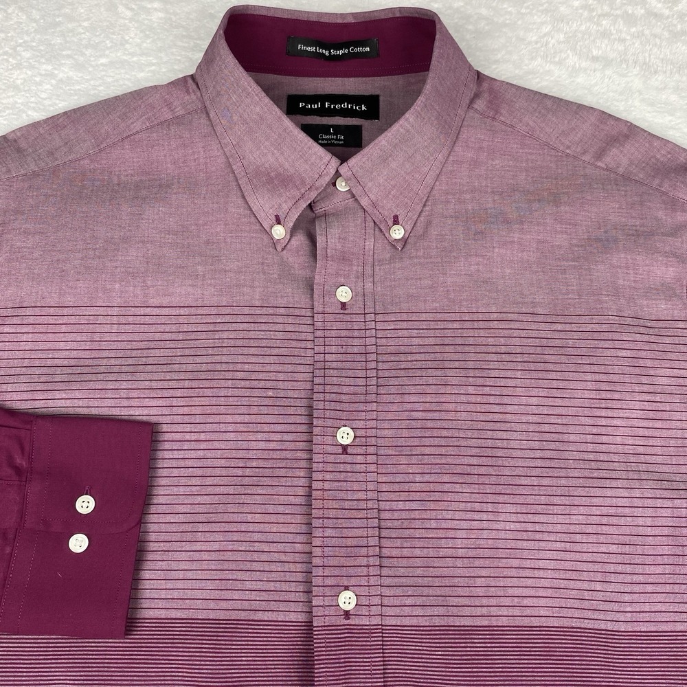 Paul Fredrick Dress Shirt Men's Large Burgundy 3-Tone w/Stripes Classic Fit